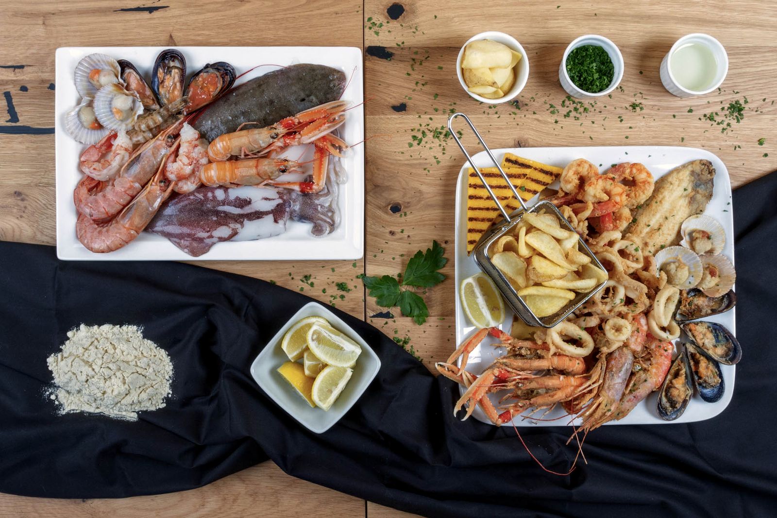 Frittura di pesce con patate e limone